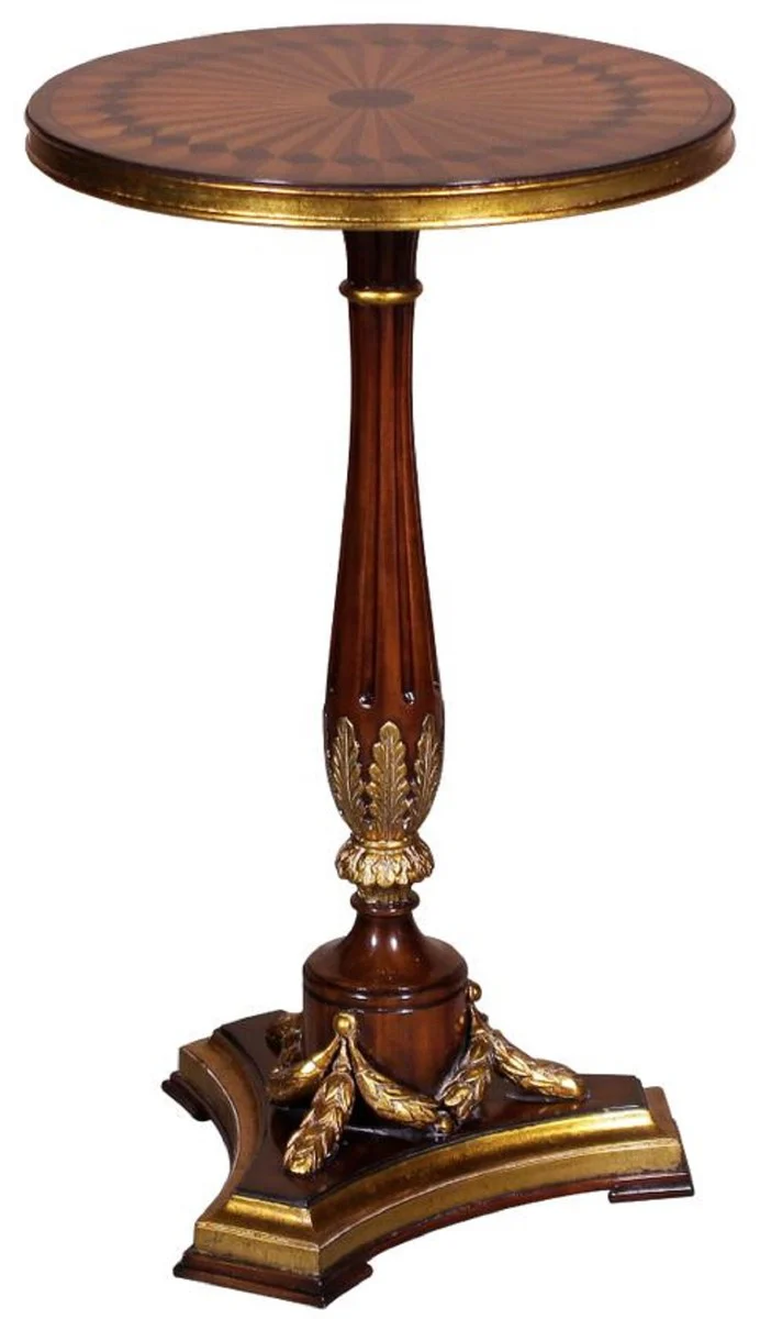 Luxury baroque side table brown / gold Ø 40 x H. 65 cm - Round mahogany table in baroque style - Baroque furniture