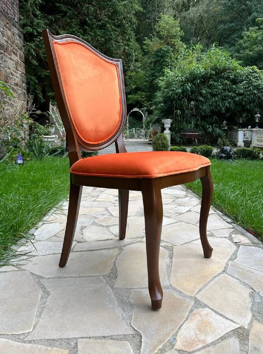 Luxury Art Deco Velvet Dining Room Chair Orange / Brown - Art Deco Solid Wood Chair - Art Deco Dining Room Furniture - Art Deco Furniture - Art Deco Furnishings - Luxury Furniture in Art Deco Style