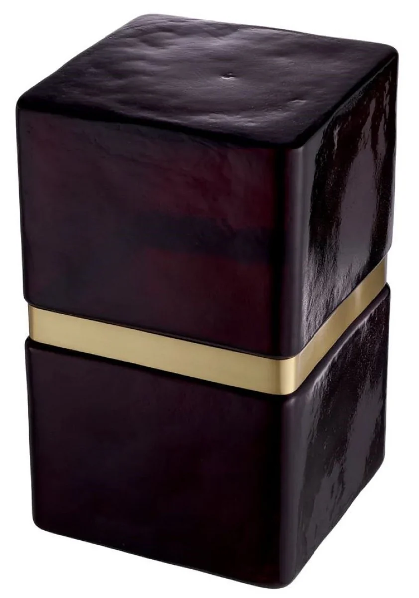 Luxury glass side table black / antique brass 30 x 30 x H. 49.5 cm - Luxury Furniture