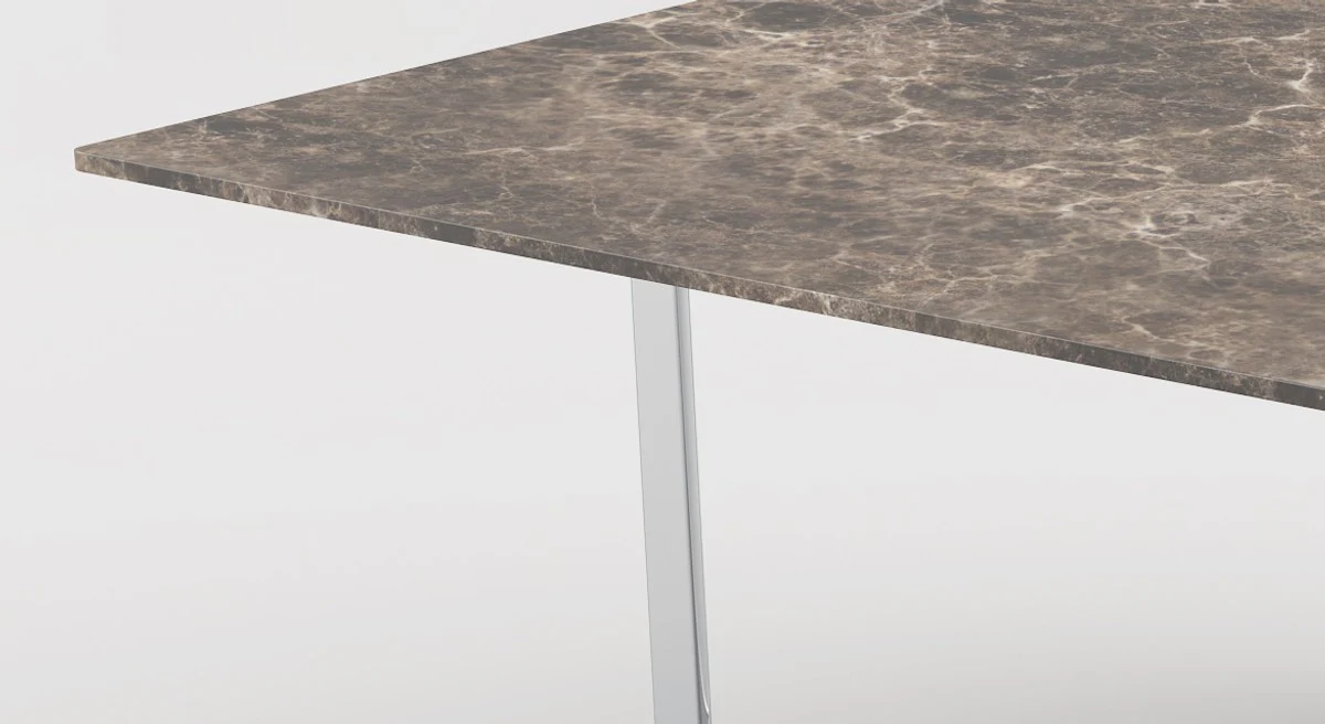 Luxury coffee table silver / brown 160 x 80 x H. 40 cm - Modern rectangular living room table with marble top and stainless steel frame - Luxury collection