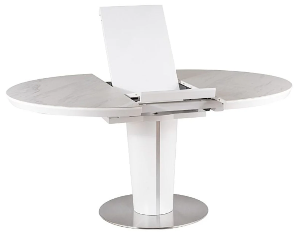 Luxury dining table matt white / gray / silver 120-160 x 120 x H. 76 cm - Modern extendable dining room table with ceramic tops in marble look - Kitchen furniture