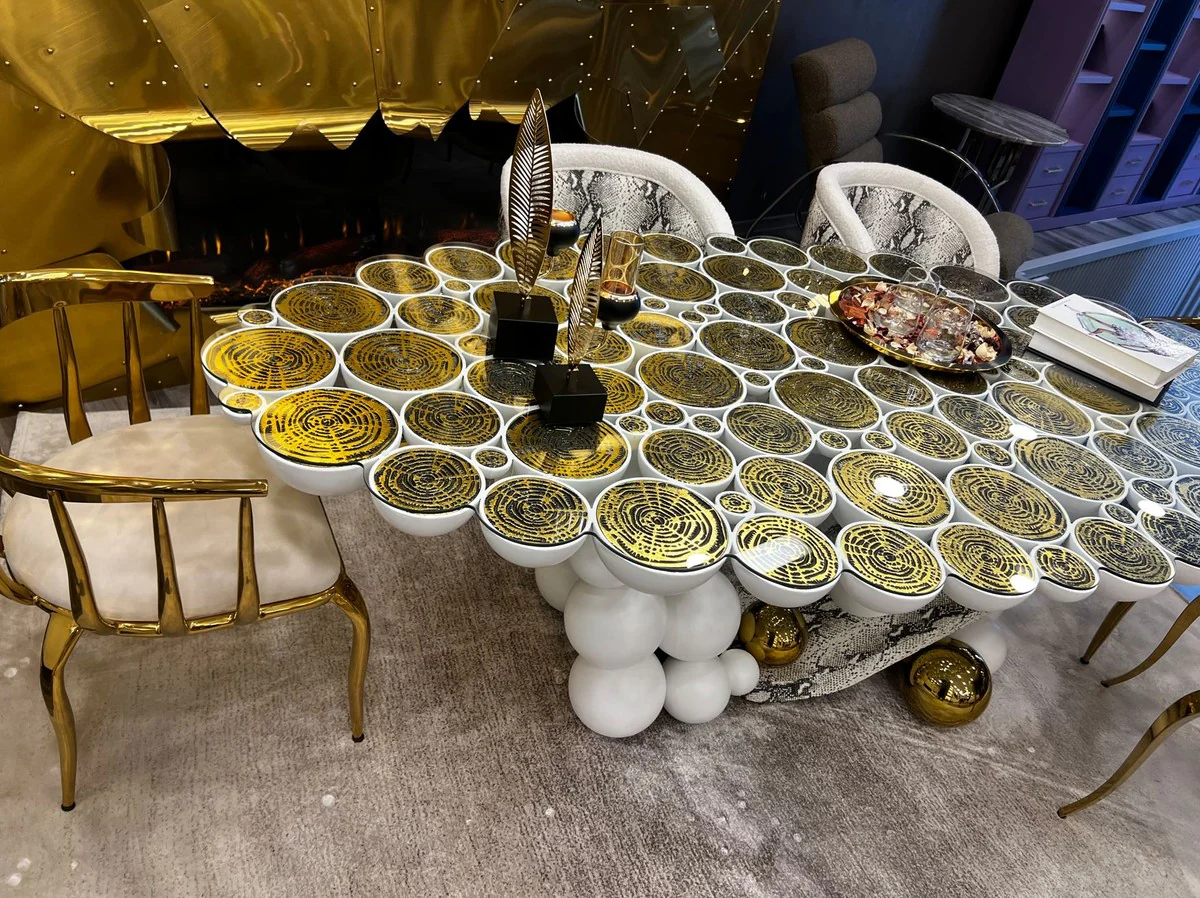 Luxury designer dining table with glass top white / gold / black 230 x 120 x H. 76 cm - Dining room furniture - Luxury furniture - Designer furniture