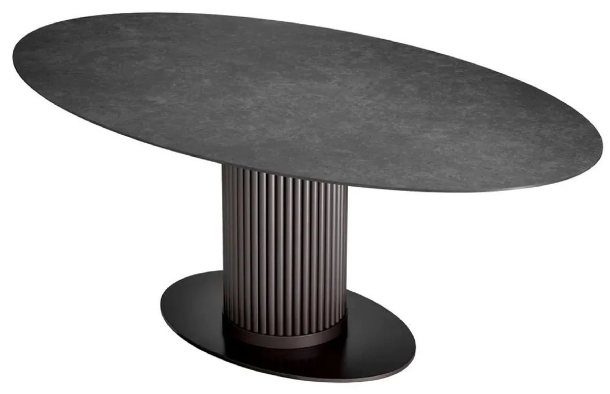 Luxury dining table black / bronze 200 x 119 x H. 78.5 cm - Oval kitchen table with ceramic table top in marble look - Dining room furniture - Kitchen furniture - Luxury furniture - Luxury quality