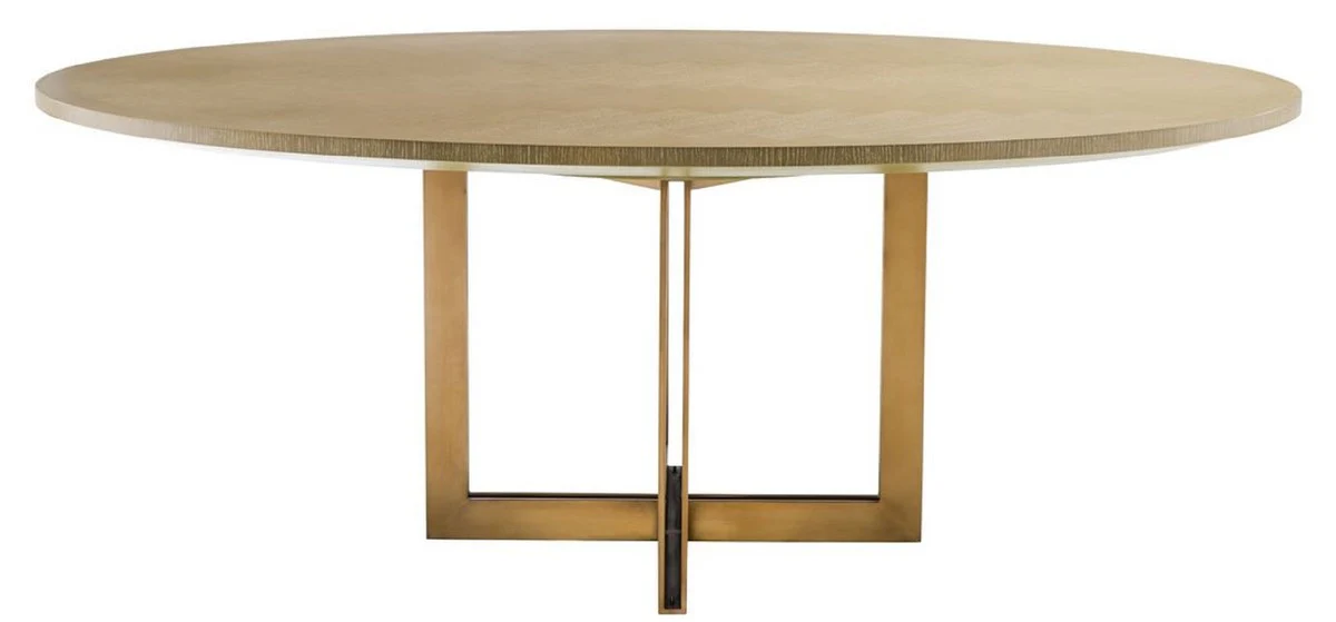 Luxury dining table natural colors / brass 200 x 120 x H. 76 cm - Oval kitchen table - Luxury dining room furniture