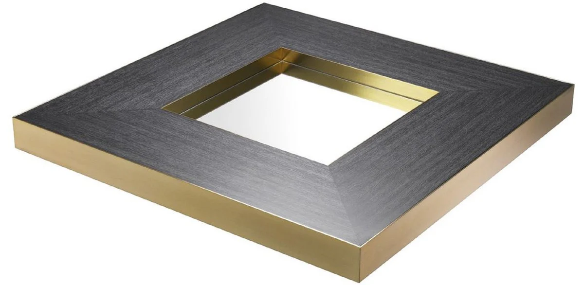 Luxury living room coffee table anthracite gray / brass 120 x 120 x H. 29.5 cm - Modern square living room table with mirror glass - Luxury living room furniture