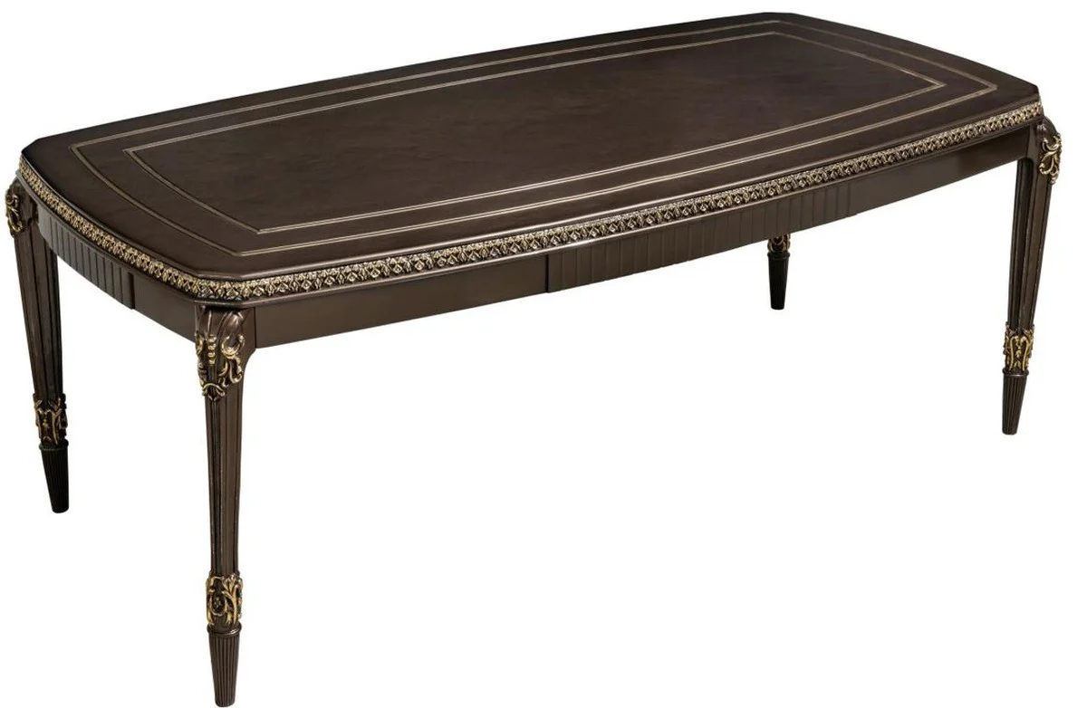 Luxury Baroque dining table dark brown / gold 215 cm - Baroque furniture