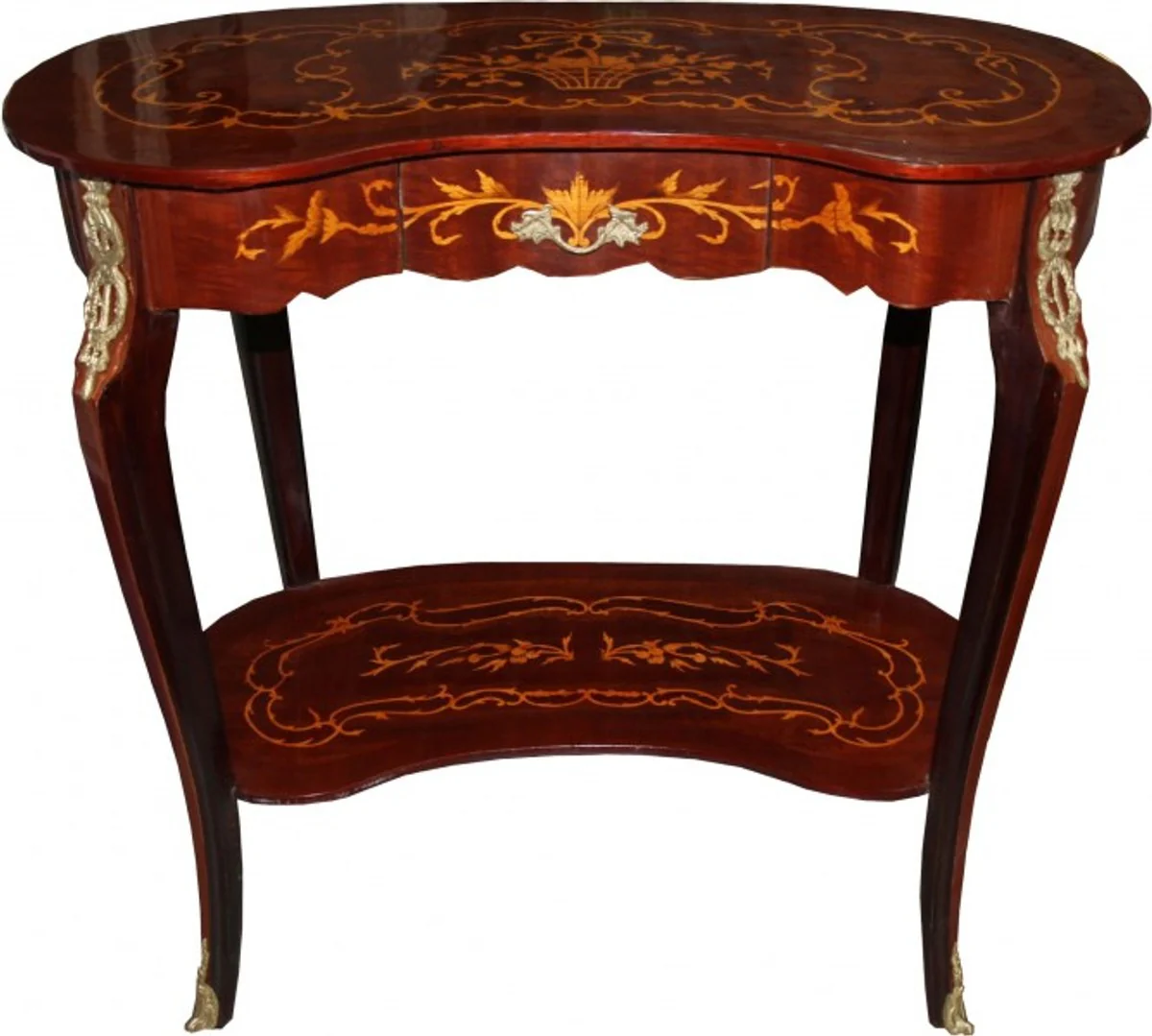 Baroque console table with drawers brown inlay H 80 cm, W 81 cm Kidney-shaped - antique style - Baroque telephone table