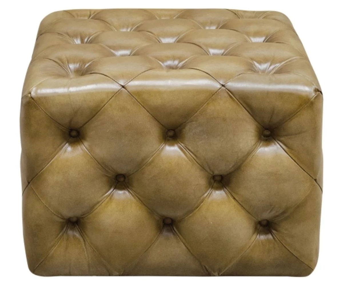 Luxury genuine leather footstool sand color 64 x 64 x H. 46 cm - Chesterfield furniture