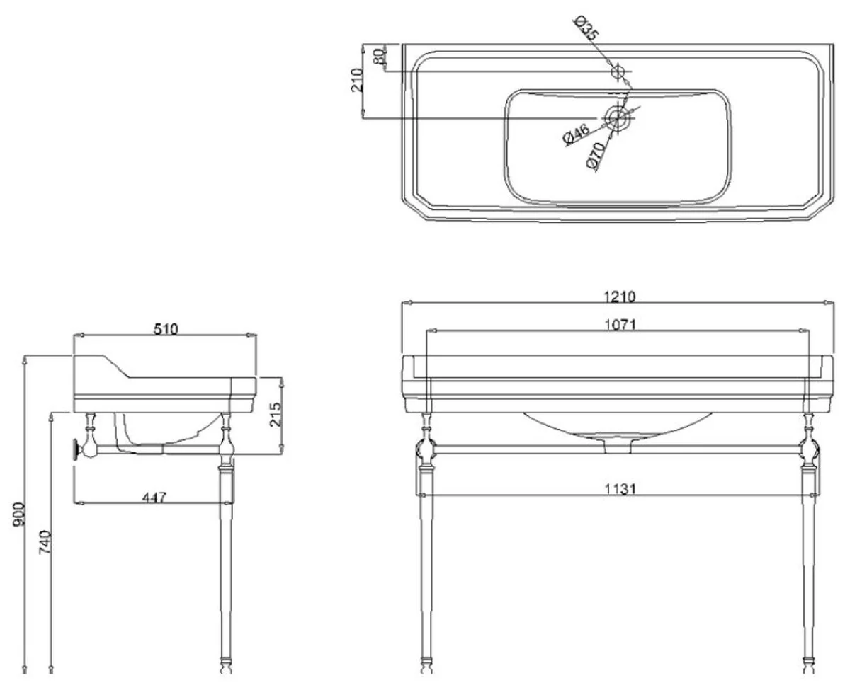 Luxury Art Nouveau washbasin black / silver 121 x 51 x H. 90 cm - Porcelain 3-hole standing washbasin with base frame - Bathroom furniture