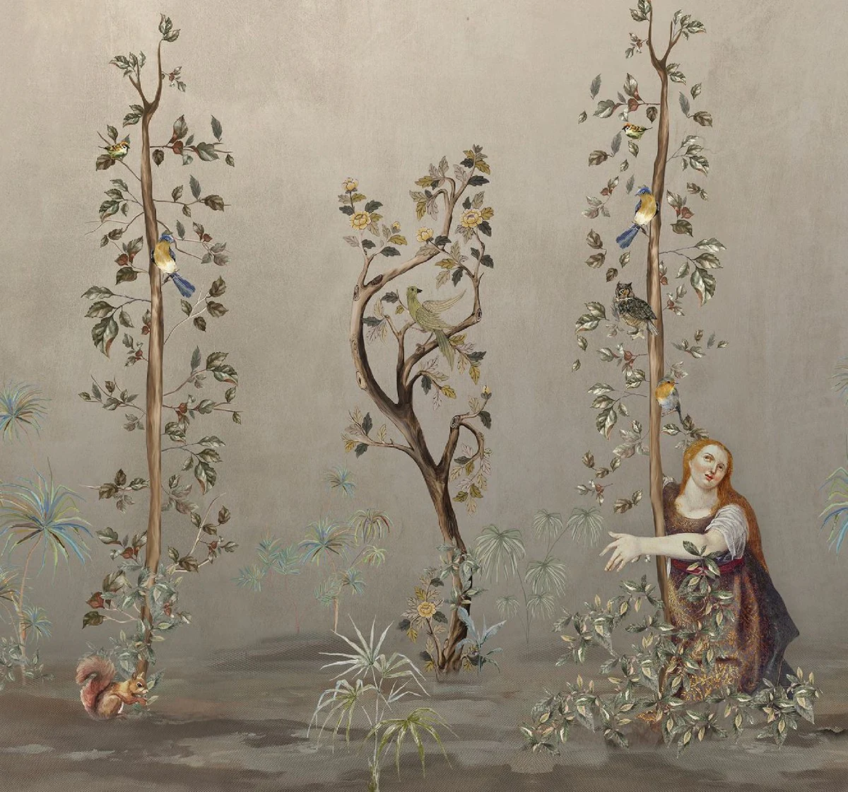 Luxury curtain set women in the garden gray / multicolored 250 x H. 290 cm - Printed linen & velvet curtains - Eyelet curtains - Sliding curtains - Luxury collection